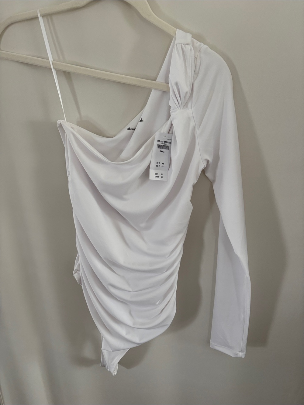 Abercrombie & Fitch White One-Shoulder Draped Bodysuit NWT